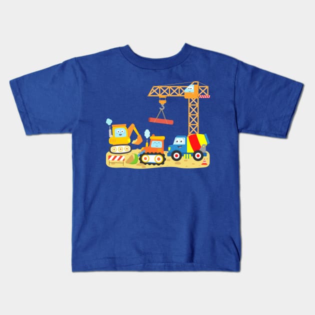 Construction Vehicles Toddler Crane Digger Cement Truck Bulldozer Kids T-Shirt by samshirts